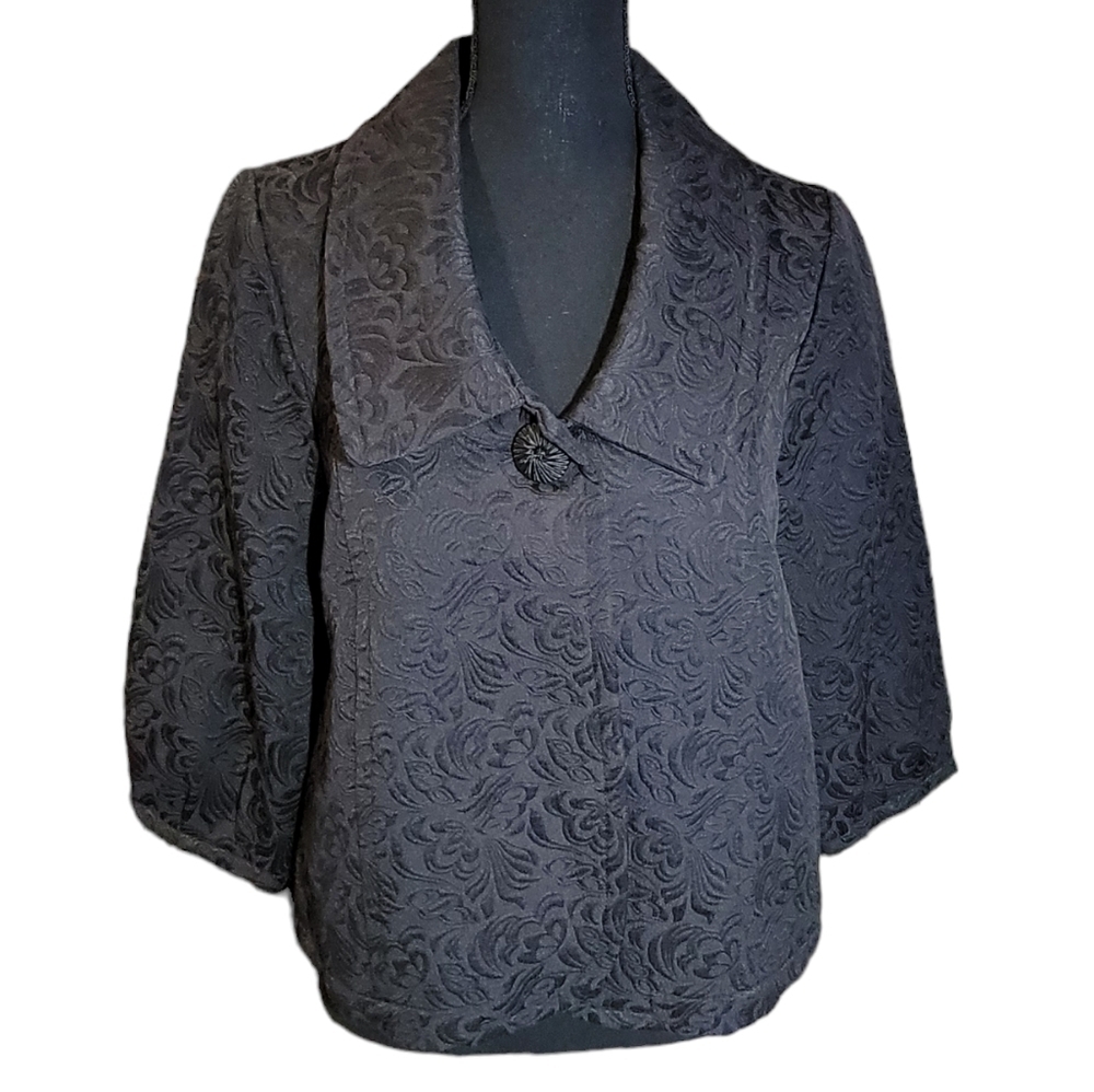 Ambition RARE Black Brocade Cropped Swing Jacket. Cotton & polyester Size M